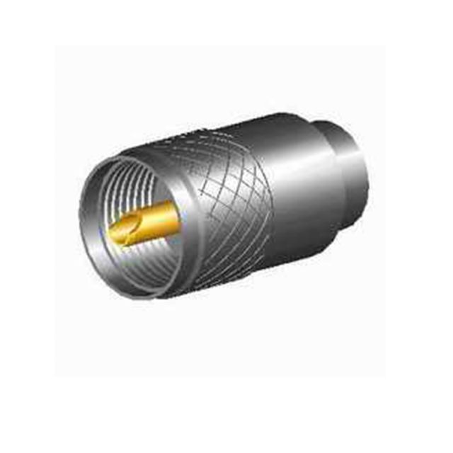 Grafik eines koaxialen Steckers mit Metallgehäuse und goldener Spitze.