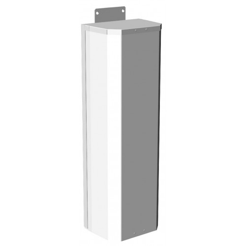 Weißer, rechteckiger, wandmontierter Abfallbehälter mit Deckel.