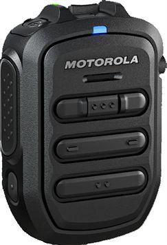 7000-00748661_mot_01.jpg Schwarzes Funkgerät mit Motorola-Logo und drei Tasten.