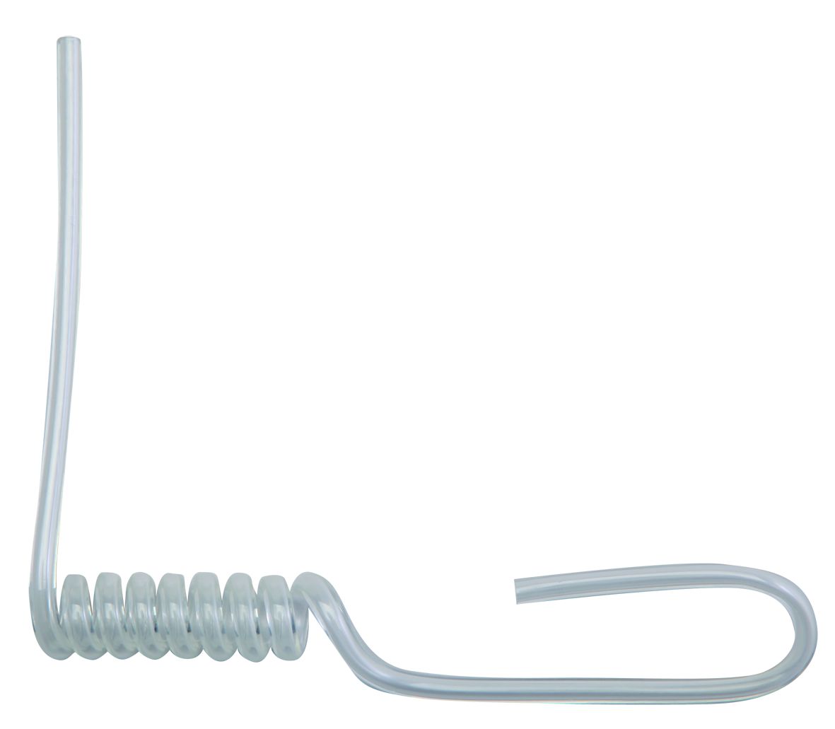 Transparent, bent tube with spiral spring.