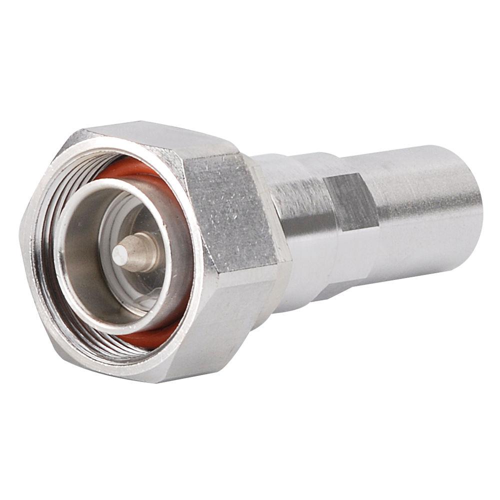 Koaxialstecker aus Metall mit sechseckiger Mutter und Mittelpin.