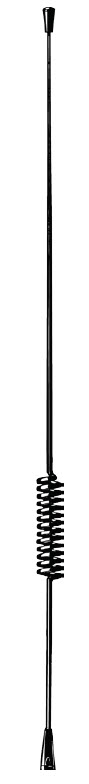 Long black metal antenna with a spiral in the middle.