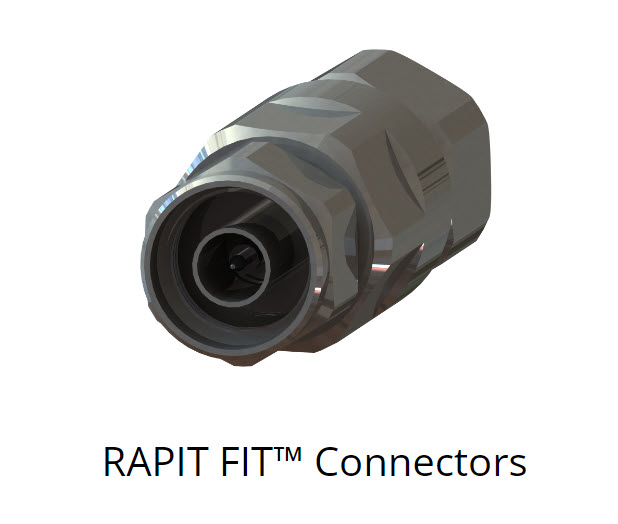 Metallverbinder mit sechseckiger Struktur und zentraler Öffnung, beschriftet mit RAPIT FIT Connectors.