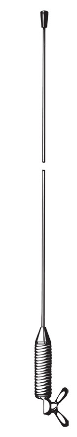 Stabantenne mit Federfuß und Klemmbasis.