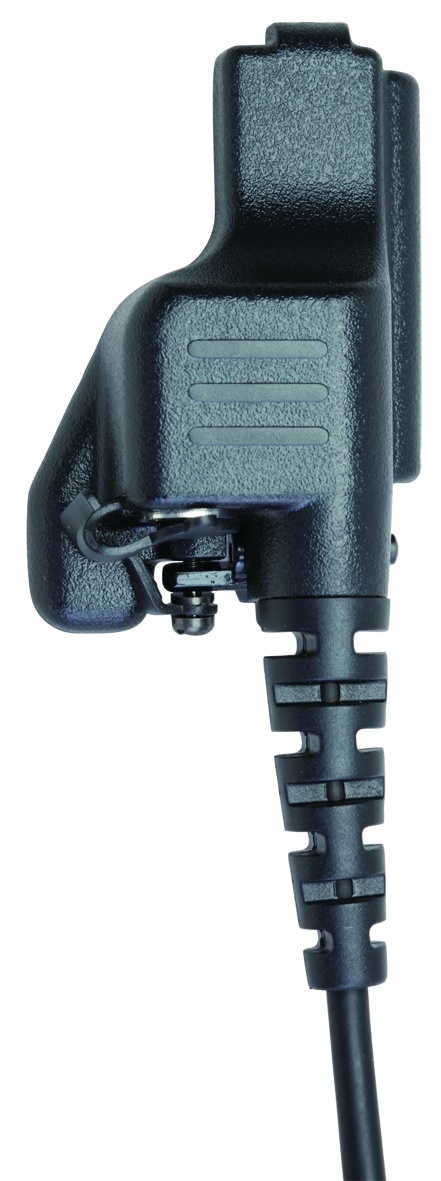 Schwarzer Kabelanschluss mit strukturiertem Griff und integriertem Kabelentlastungssystem.