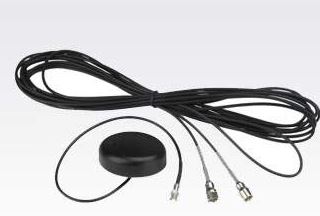 Black antenna cable with round base adapter and two connectors.