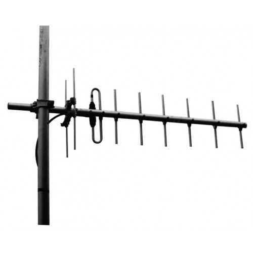 Antenna with multiple elements on a vertical mast.