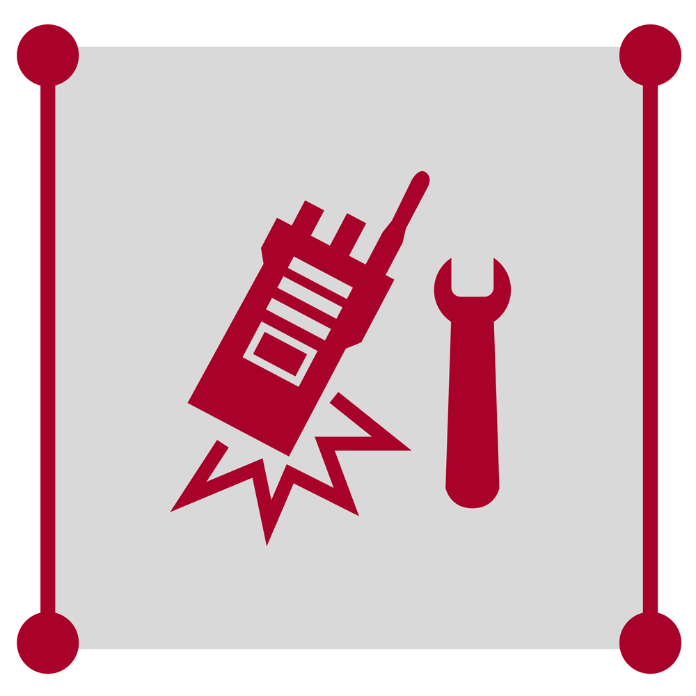 Warning with radio and wrench.