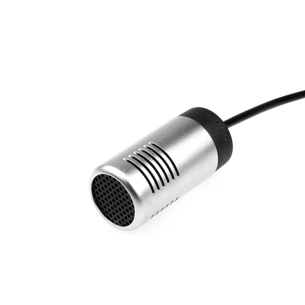 Zylindrisches Mikrofon mit Kabel, silbernes Metallgehäuse.