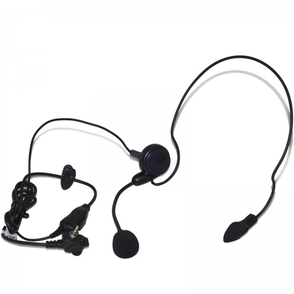 Schwarzes Headset mit Mikrofon und Ohrbügel.