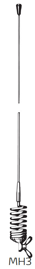 Zweiteilige Metallantenne mit Basis, Feder und Spitzenaufsatz.