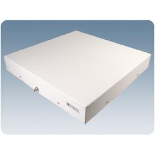 White square metal box on a blue background