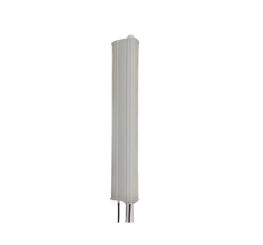 Vertikale, rechteckige Antenne mit Kabeln an der Unterseite.