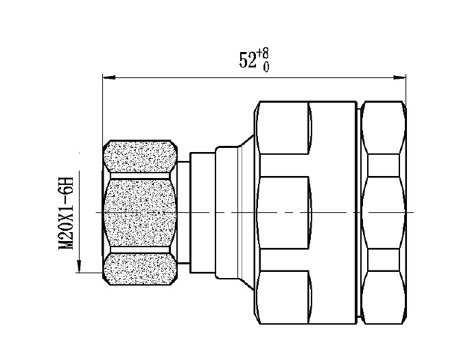 Technische Zeichnung eines M20x1-6H Gewindes mit Maßen in mm.