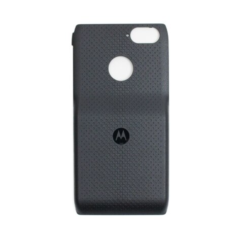 Black textured phone case with circular cutout.