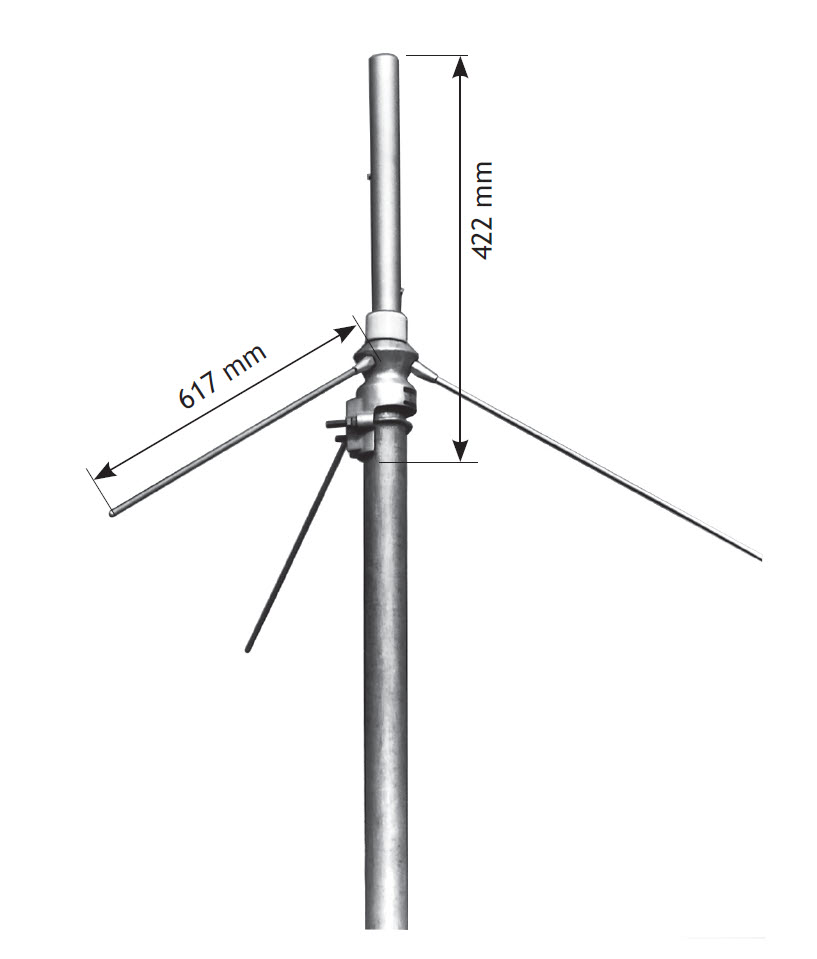 Metallantennenmast mit zwei Längenangaben 617 mm und 422 mm