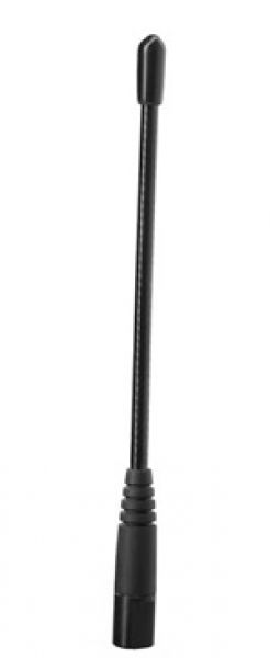 Black flexible antenna with ribbed base.