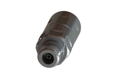 Metallischer Steckverbinder mit zylindrischem Körper und abgeschrägtem Ende.