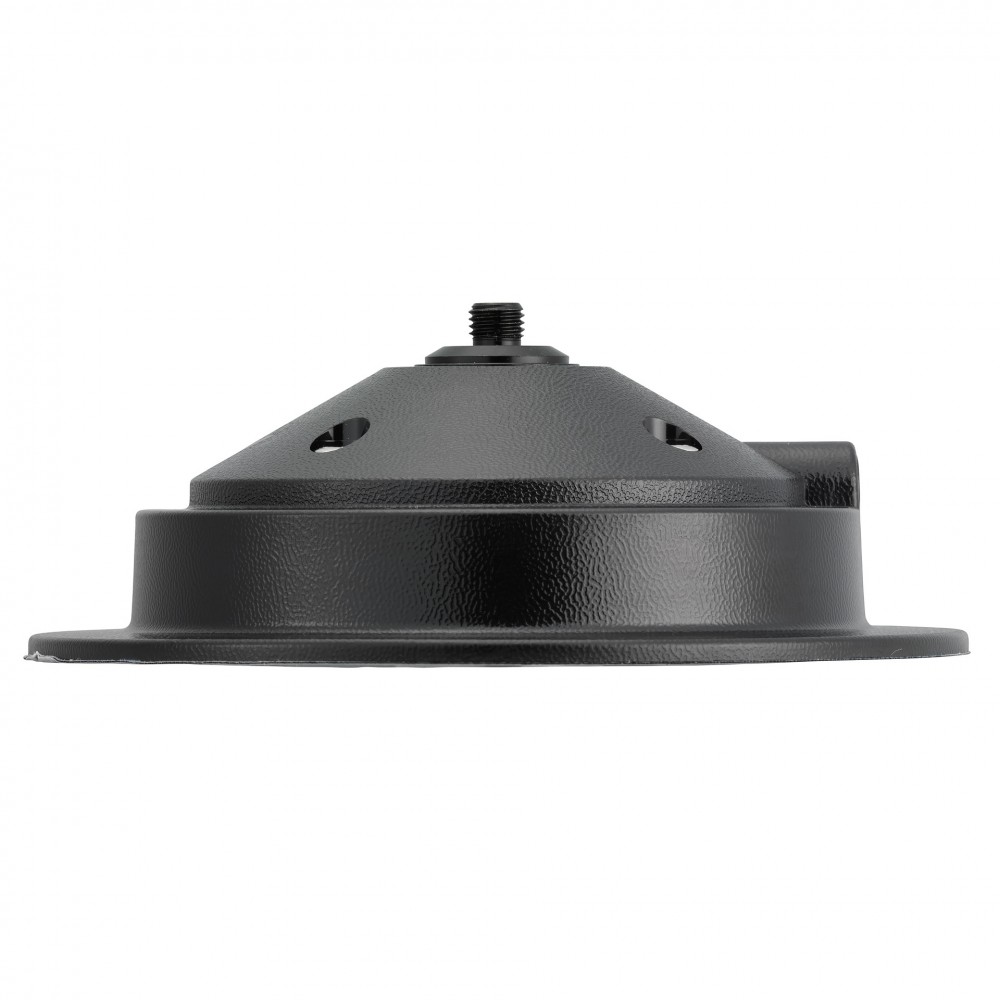 Black round base with top thread, side view.