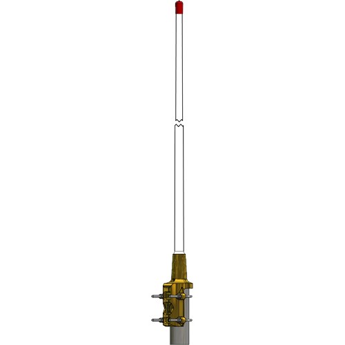 Long antenna with red tip and golden mount.
