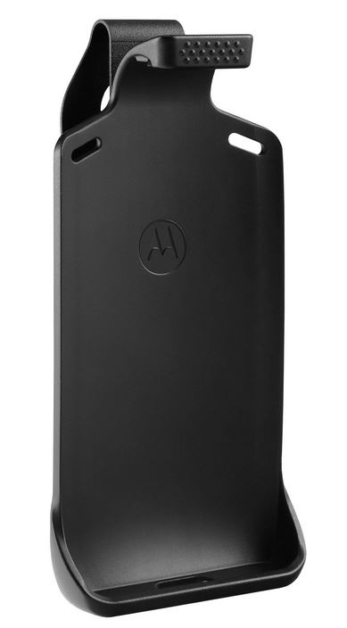 Black plastic holder with Motorola logo.