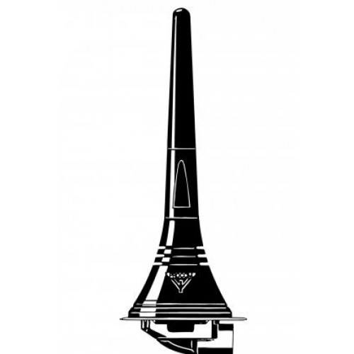 Black car antenna with a spiral design.