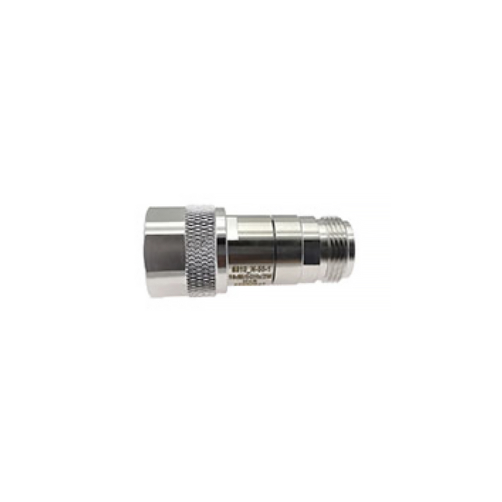 Silver metal connector with knurled grip and thread.