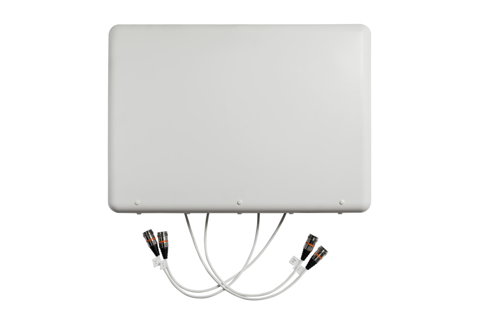 Rectangular white device with four cables beneath