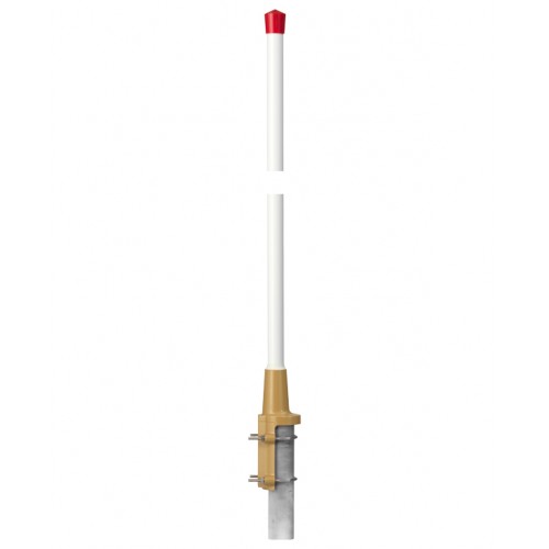 White antenna with red tip and metal mounting plate at the base.