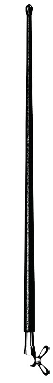 Langer, dünner Stab mit Spitze und Schnüren am Ende.