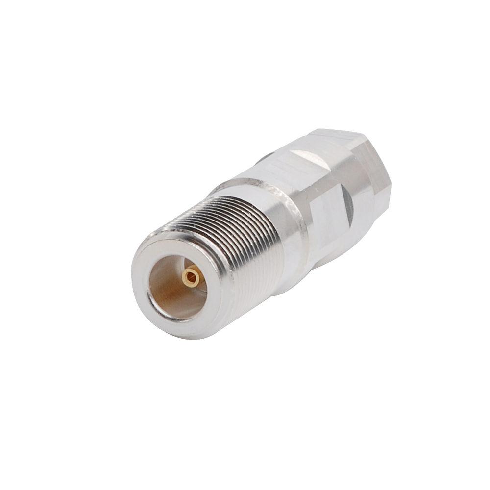 Metal coaxial adapter with internal threading.