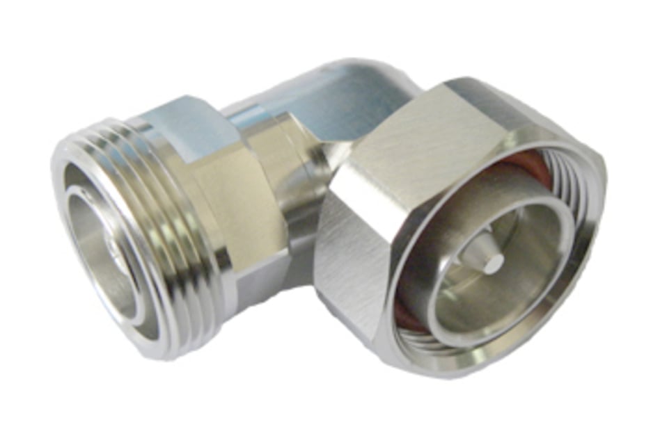 Rechter Winkel RF-Koaxialadapter aus Metall, männlich zu weiblich.