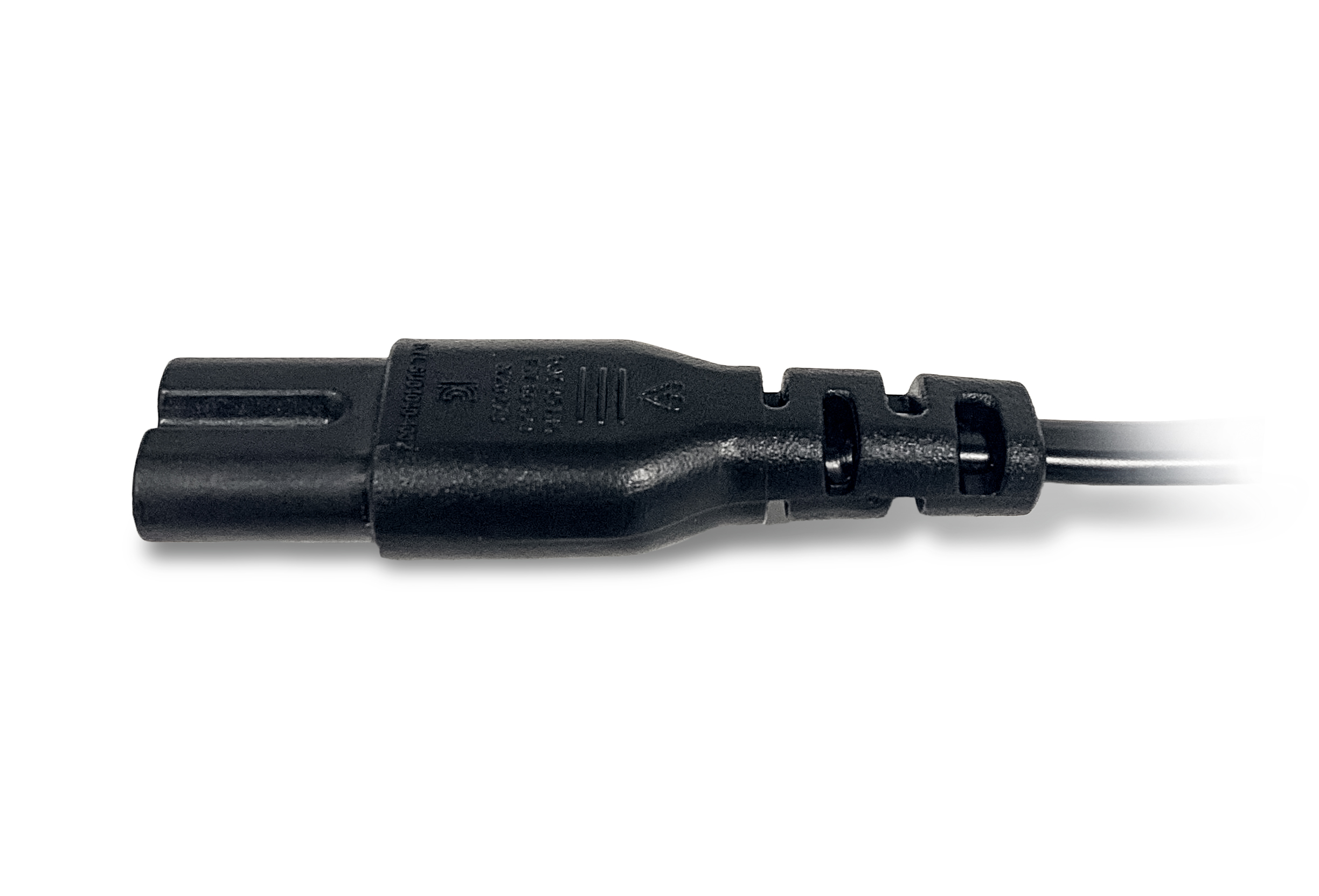7000_00753166_MOT_02.jpg Schwarzer elektrischer Kabelstecker mit zwei Pins