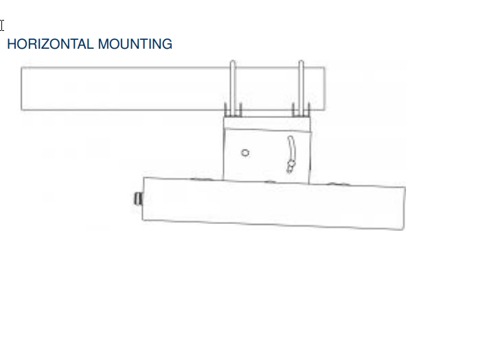 Technical drawing of a horizontal mounting with two rods.