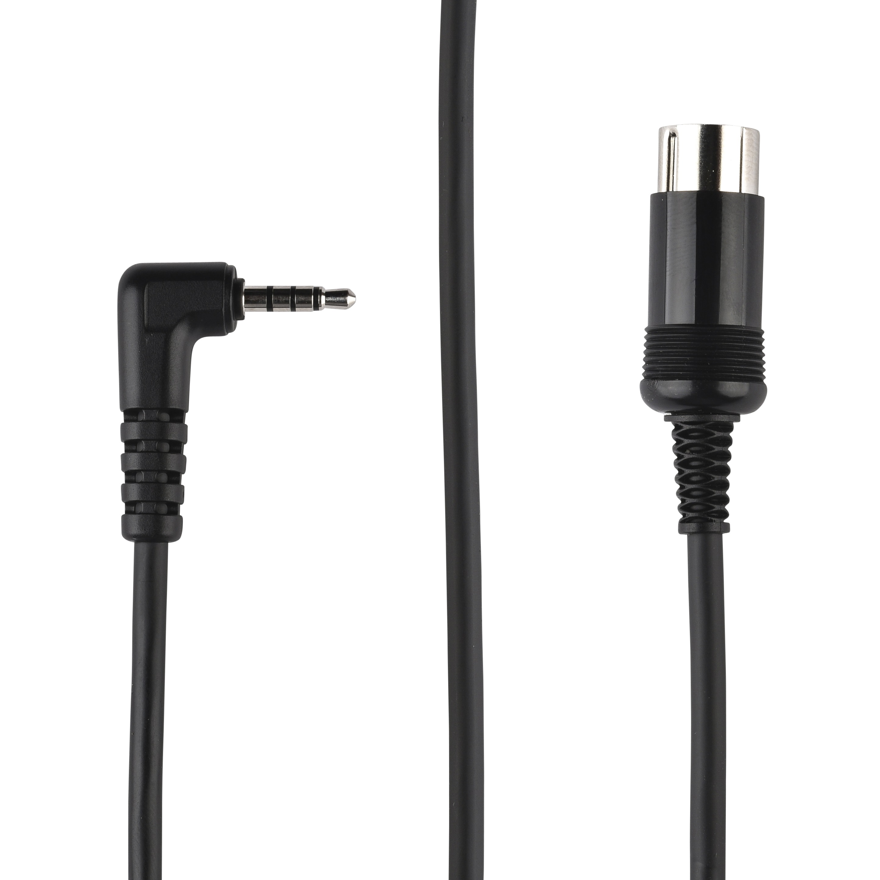Schwarzes Audiokabel mit 3,5-mm-Stecker und DIN-Buchse