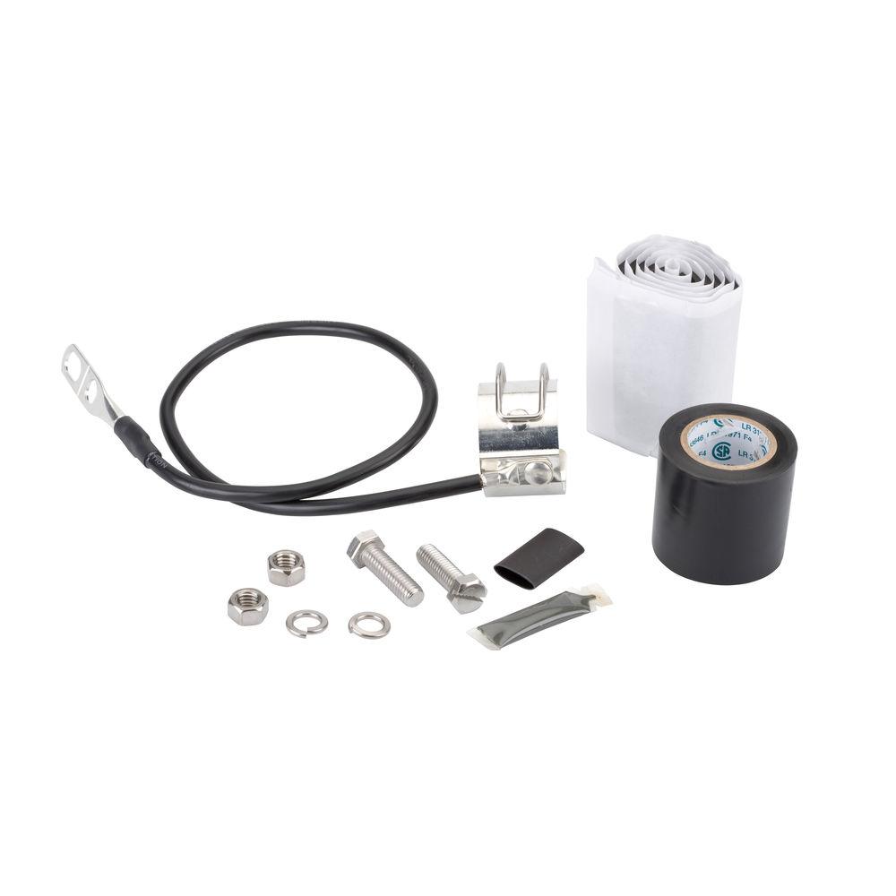 Cable kit with screws, nuts, adhesive tape, and sealing tape.