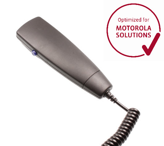 01_6506_01400251_PEI_Optimized_01.jpg Schwarzes Handmikrofon mit Spiralkabel, geeignet für Motorola Solutions.