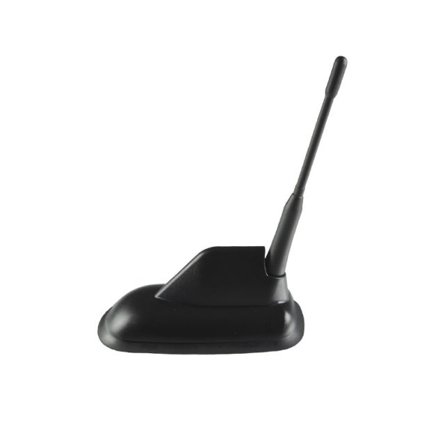 Black car antenna with base and upright rod.