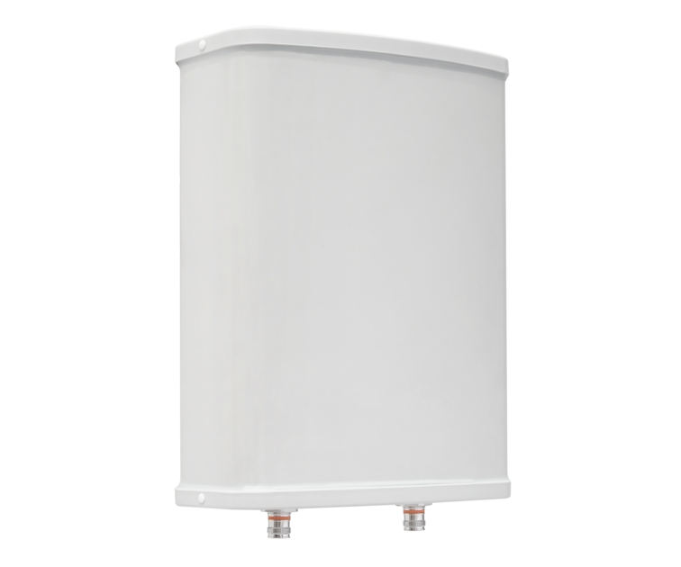 White rectangular water heater with two connections at the bottom