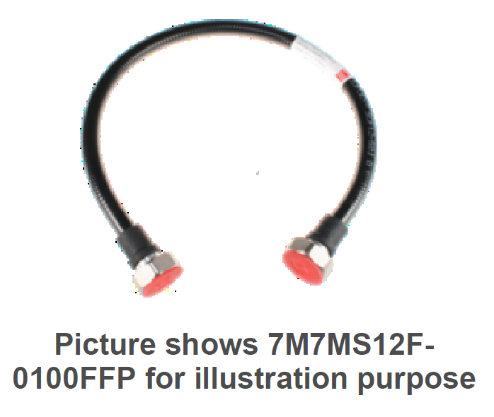 7000-00603400_rfs_01.png Flexibler Schlauch, beidseitig Metallanschlüsse mit roten Endkappen.