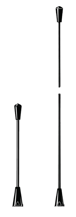 Two black antennas, different lengths, on a white background.