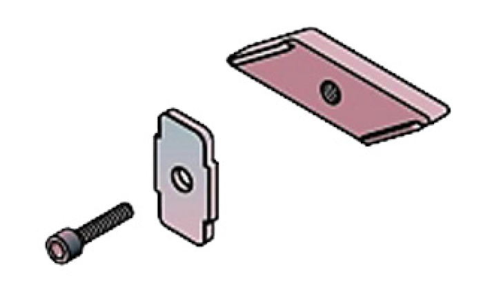 7000-00589400_rfs_01.png Drei Teile: Schraube, rechteckige Halterung und rechteckige Platte mit Löchern.