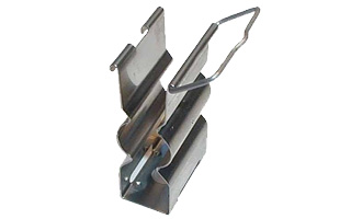 Metal bracket with foldable wire handle, vertically oriented.