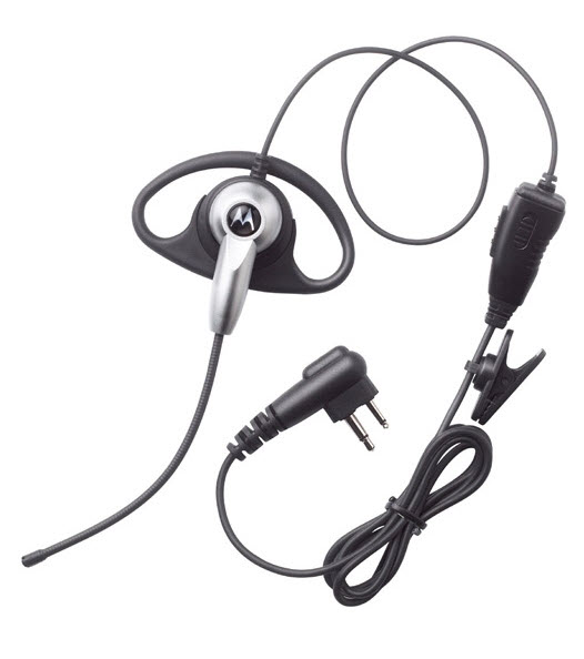 Black earbud headset with cord and clip, compatible with Motorola devices.