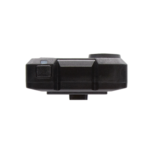 Black camera from the top with a button on the side.