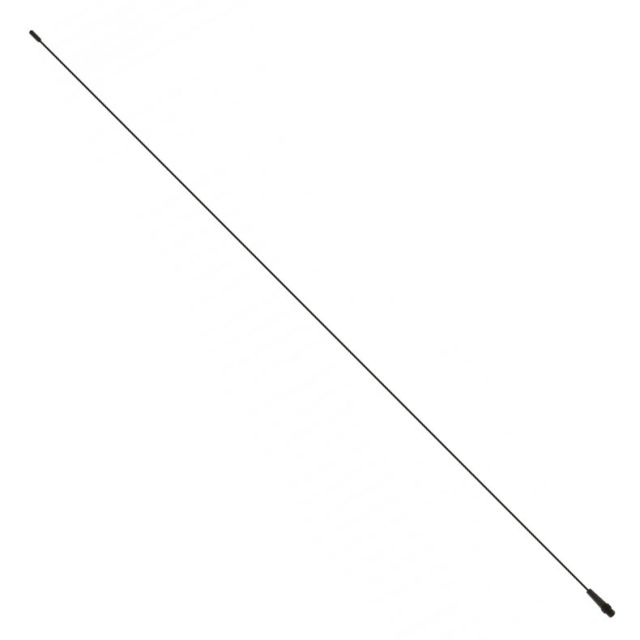 Lange Metallantenne mit schwarzem Anschluss.