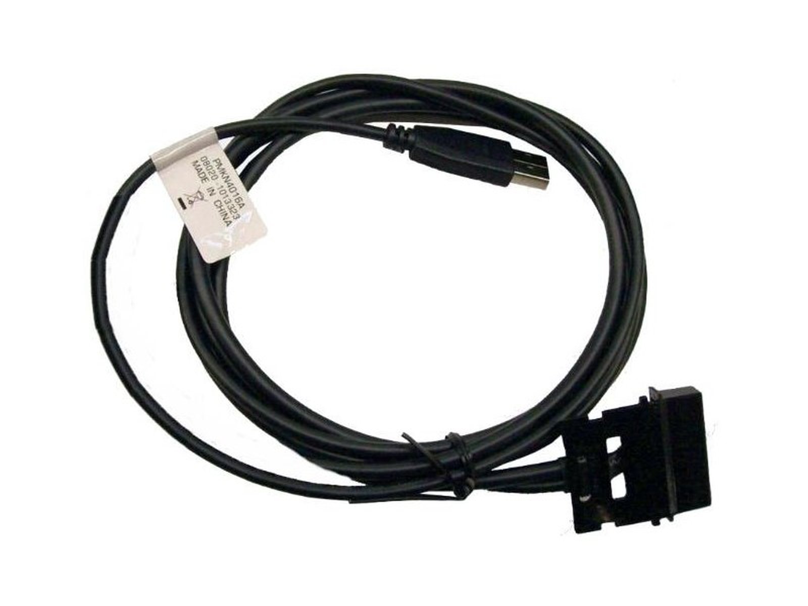 Schwarzes USB-Kabel mit rechteckigem Anschluss und Etikett.