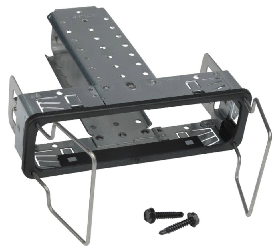 Metallhalterung mit seitlichen Streben und zwei Schrauben.