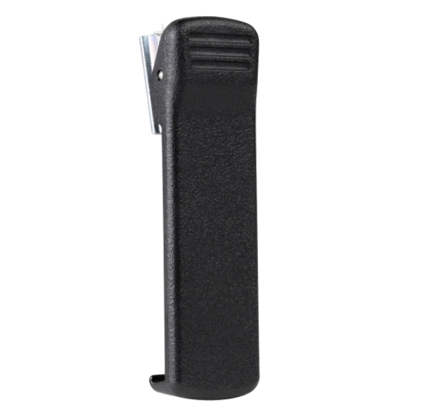 Black stick lighter with serrated cap and ribbed handle.