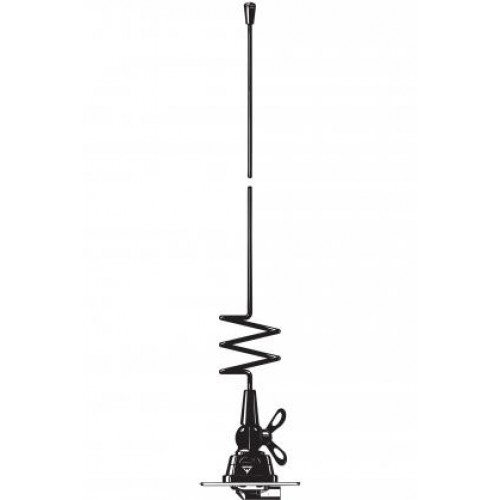 Schwarze Autoantenne mit Spiralkabel und Befestigungssockel.